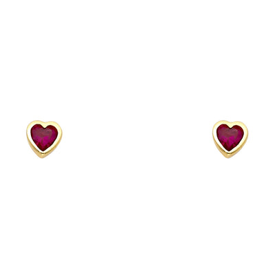 14K Gold Birthstone Heart Cut CZ Stud Earrings (5mm)