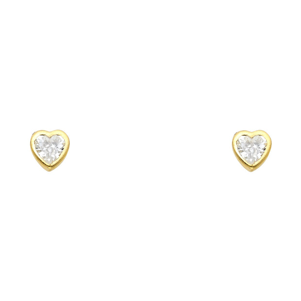 14K Gold Birthstone Heart Cut CZ Stud Earrings (5mm)