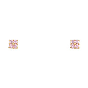 14K Gold Birthstone CZ Flower Stud Earrings