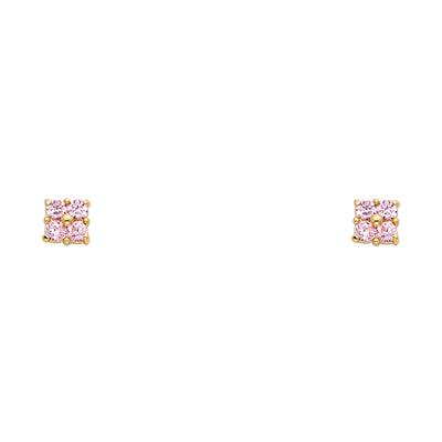 14K Gold Birthstone CZ Flower Stud Earrings