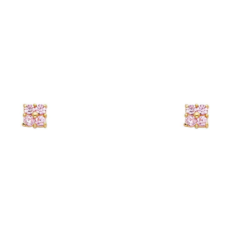 14K Gold Birthstone CZ Flower Stud Earrings