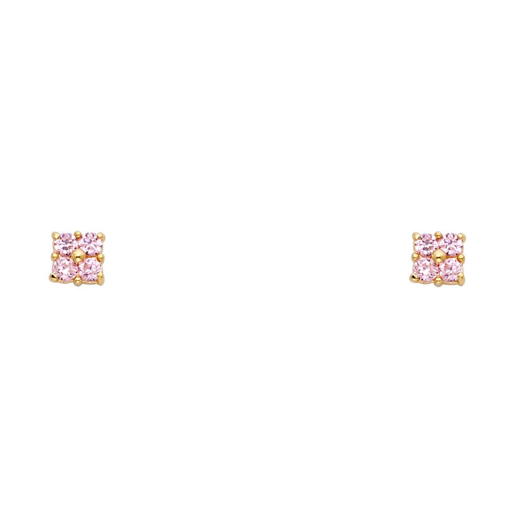 14K Gold Birthstone CZ Flower Stud Earrings