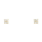 14K Gold Birthstone CZ Flower Stud Earrings