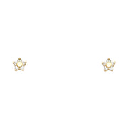 14K Gold Birthstone CZ Flower Stud Earrings