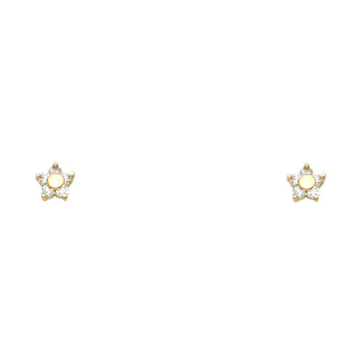 14K Gold Birthstone CZ Flower Stud Earrings