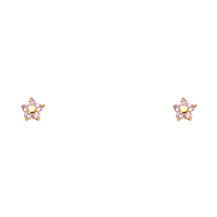 14K Gold Birthstone CZ Flower Stud Earrings