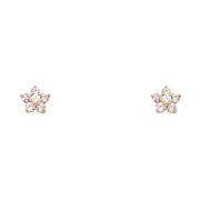 14K Gold Birthstone CZ Flower Stud Earrings ( 5mm)