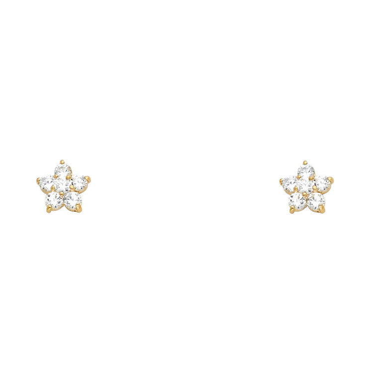 14K Gold Birthstone CZ Flower Stud Earrings ( 5mm)