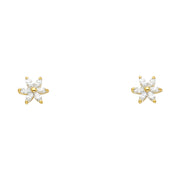 14K Gold Birthstone CZ Flower Stud Earrings