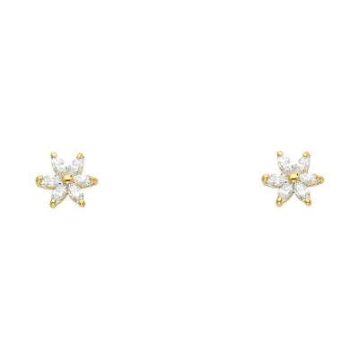 14K Gold Birthstone CZ Flower Stud Earrings