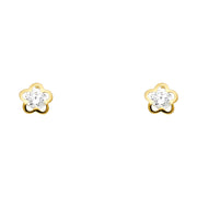 14K Gold CZ Flower Stud Earrings