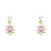 14K Gold CZ Flower Stud Earrings