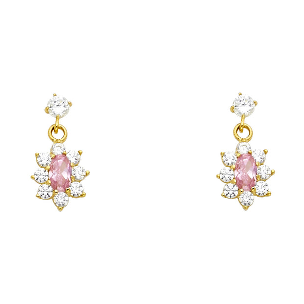 14K Gold CZ Flower Stud Earrings