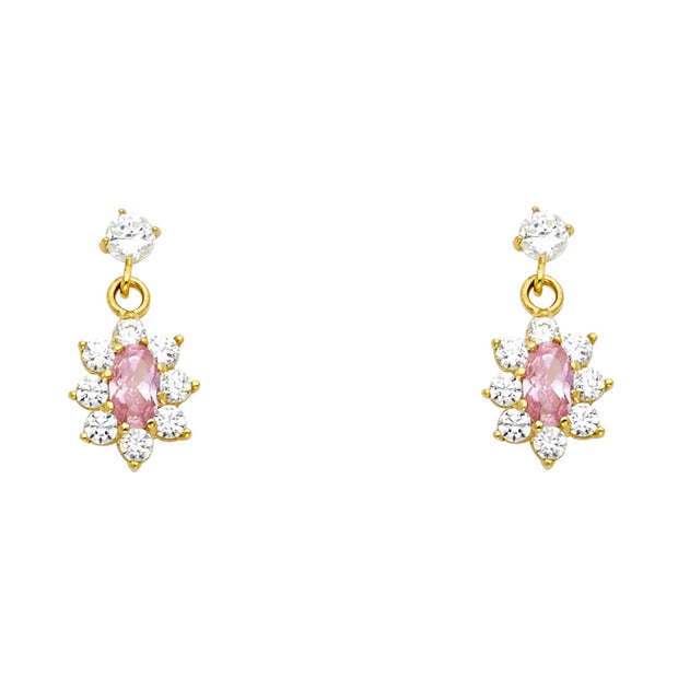 14K Gold CZ Flower Stud Earrings