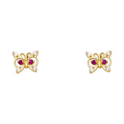 14K Gold CZ ButterFly Stud Earrings