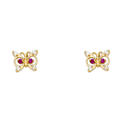 14K Gold CZ ButterFly Stud Earrings