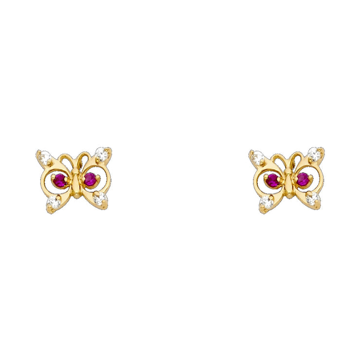 14K Gold CZ ButterFly Stud Earrings