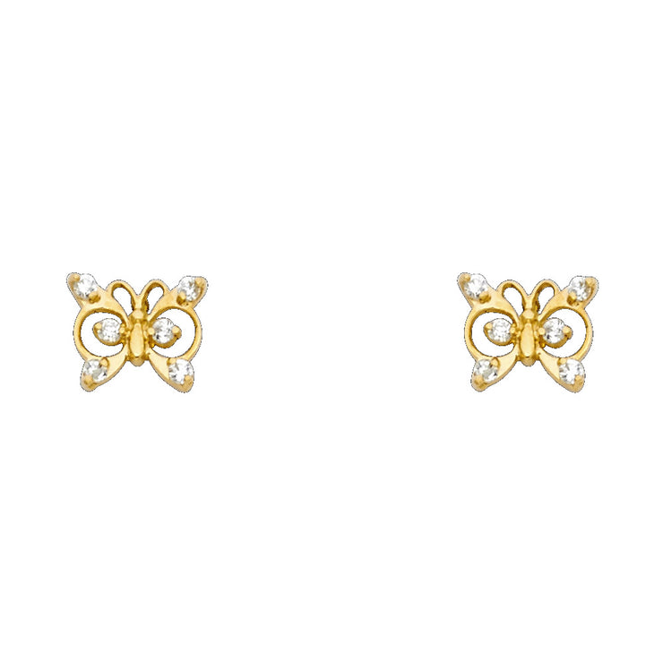 14K Gold CZ ButterFly Stud Earrings