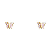 14K Gold CZ ButterFly Stud Earrings