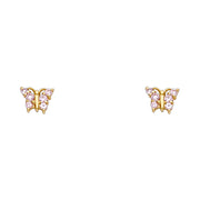 14K Gold CZ ButterFly Stud Earrings