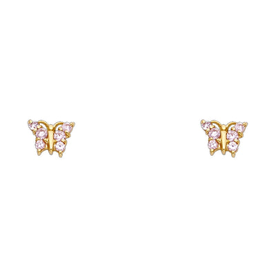 14K Gold CZ ButterFly Stud Earrings