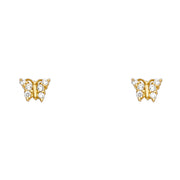 14K Gold CZ ButterFly Stud Earrings