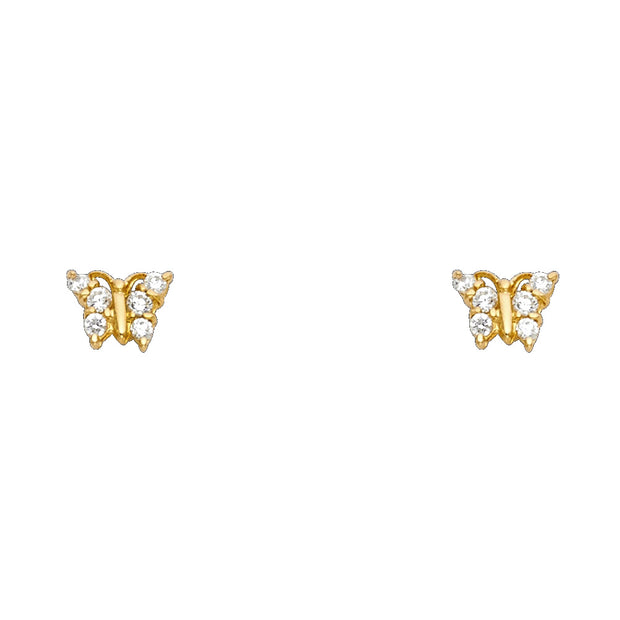 14K Gold CZ ButterFly Stud Earrings