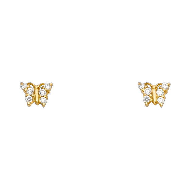 14K Gold CZ ButterFly Stud Earrings