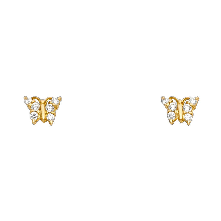 14K Gold CZ ButterFly Stud Earrings