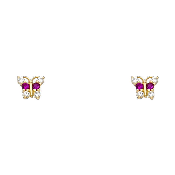 14K Gold CZ ButterFly Stud Earrings