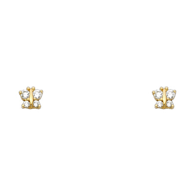 14K Gold CZ ButterFly Stud Earrings