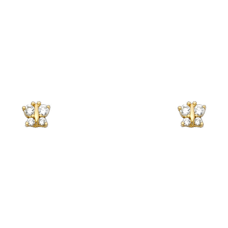 14K Gold CZ ButterFly Stud Earrings