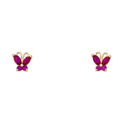 14K Gold CZ ButterFly Stud Earrings