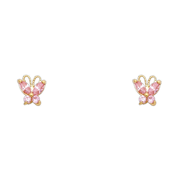 14K Gold CZ ButterFly Stud Earrings