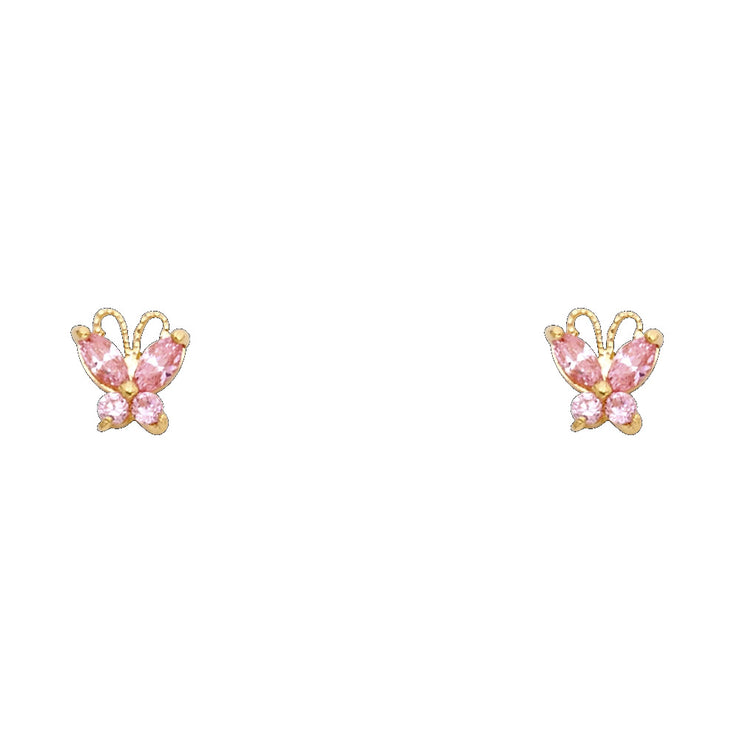 14K Gold CZ ButterFly Stud Earrings