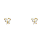 14K Gold CZ ButterFly Stud Earrings