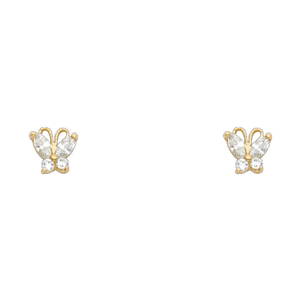 14K Gold CZ ButterFly Stud Earrings