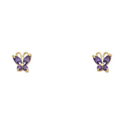 14K Gold CZ ButterFly Stud Earrings