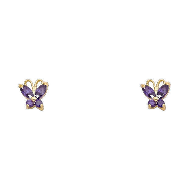 14K Gold CZ ButterFly Stud Earrings