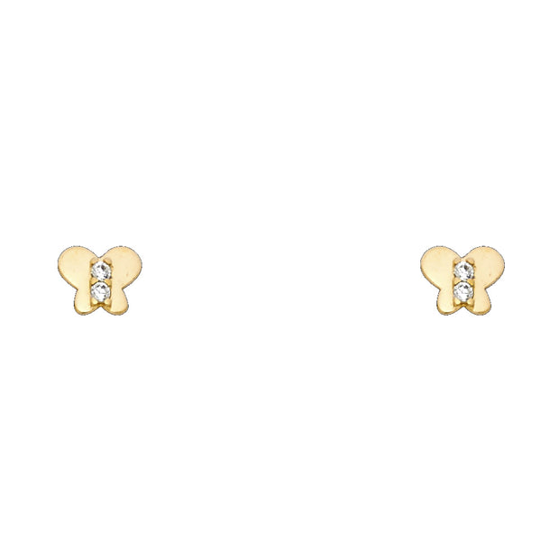 14K Gold CZ ButterFly Stud Earrings