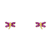 14K Gold CZ Dragon fly Stud Earrings