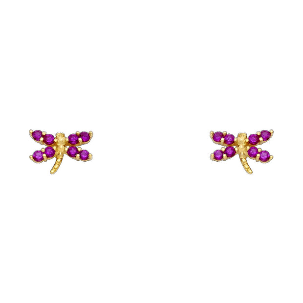 14K Gold CZ Dragon fly Stud Earrings