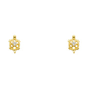 14K Gold CZ Turtle Lucky Charm Stud Earrings