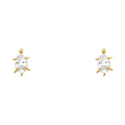 14K Gold Oval Cut CZ Turtle Lucky Charm Stud Earrings