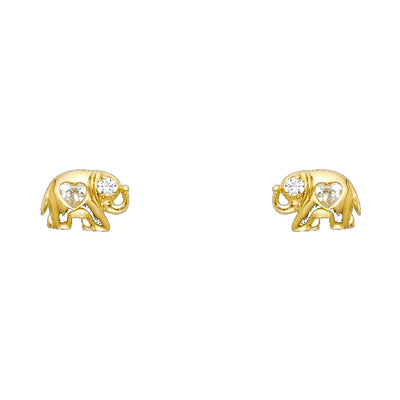 14K Gold Heart Cut CZ Elephant Stud Earrings