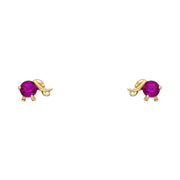 14K Gold CZ Elephant Stud Earrings