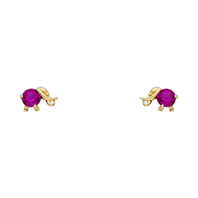 14K Gold CZ Elephant Stud Earrings