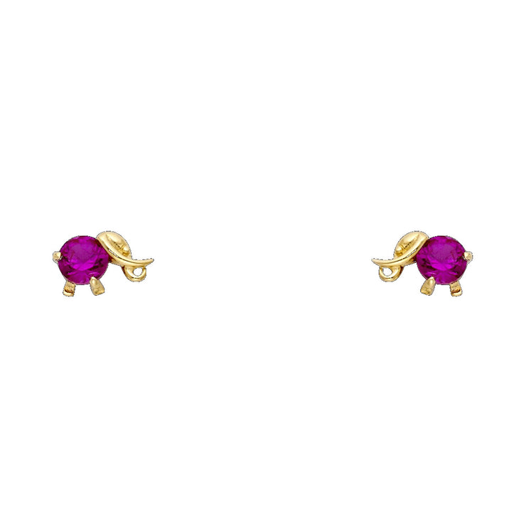 14K Gold CZ Elephant Stud Earrings