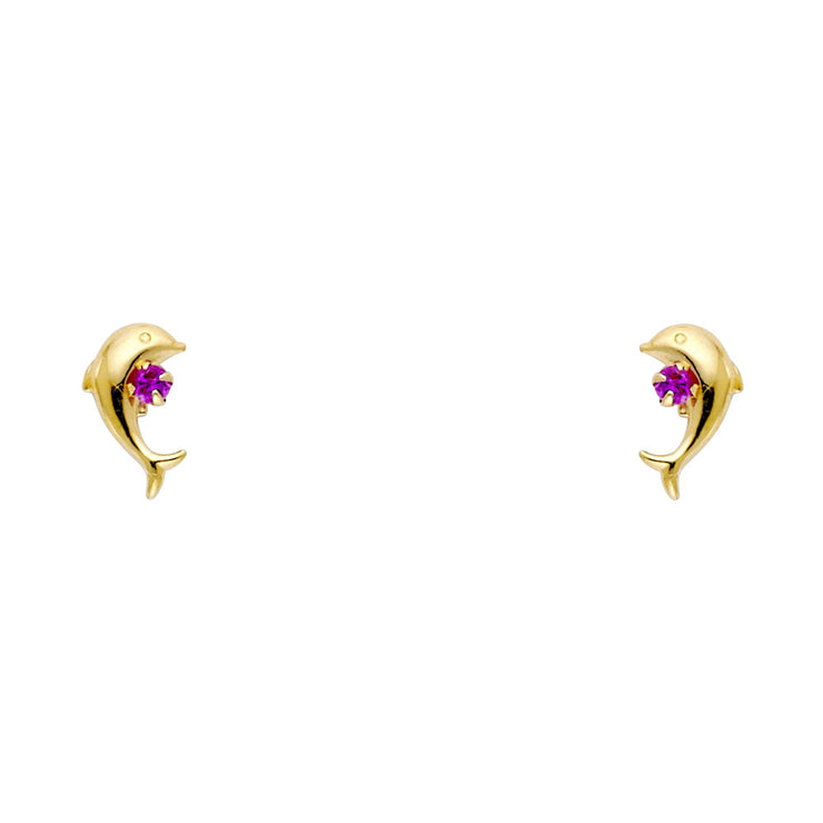 14K Gold CZ Dolphin Stud Earrings