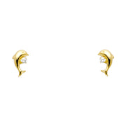 14K Gold CZ Dolphin Stud Earrings